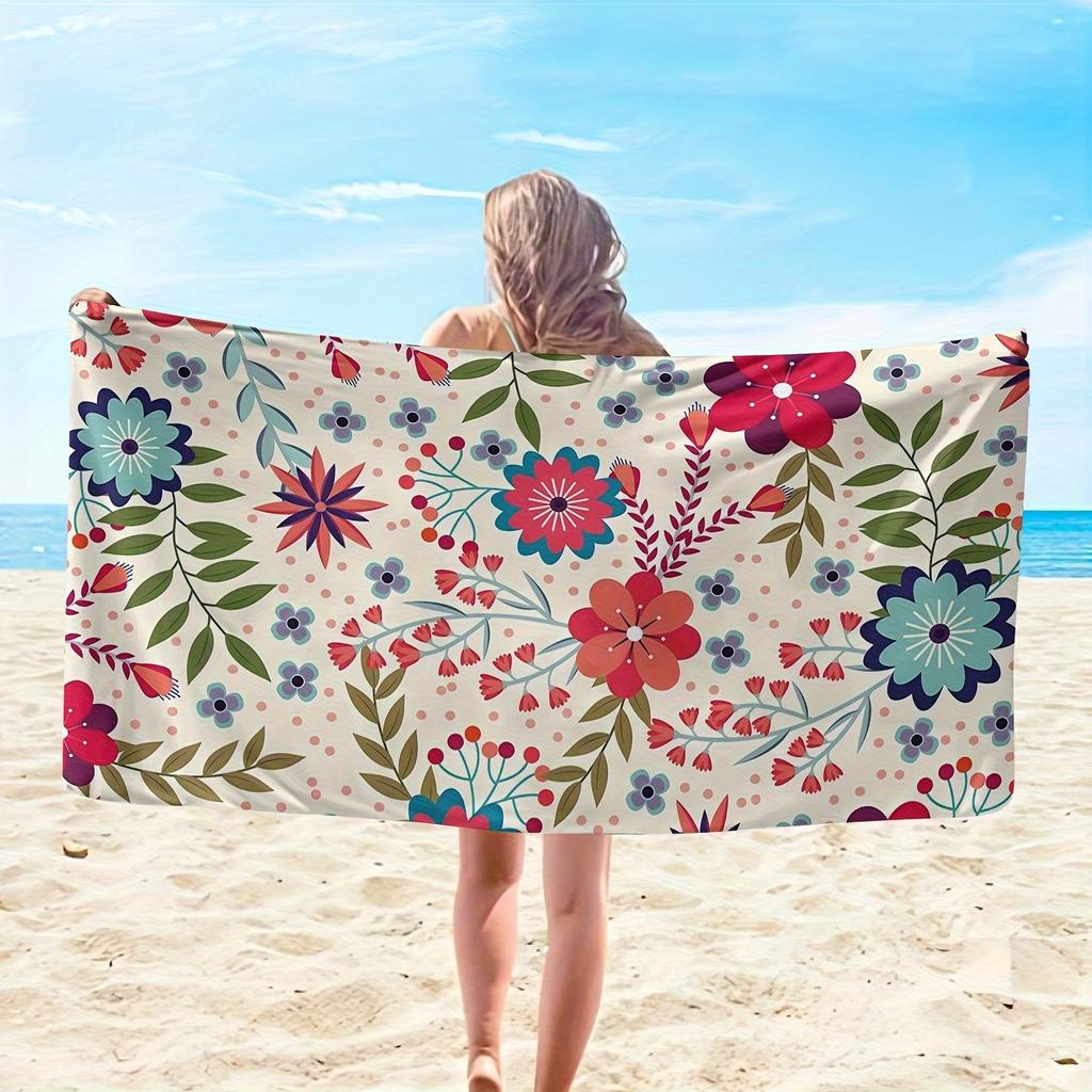 1 Stück Boho Blumen Strandtuch Polyester Schnelltrocknend Reisehandtuch Unisex Leicht Weich zum Schwimmen Camping Surfen Strand Essentiell