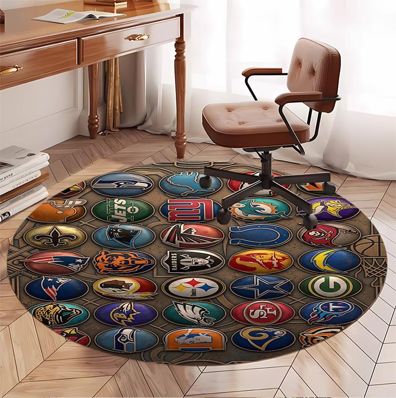 Kulatá rohož se vzorem NFL, Vnitřní/Venkovní podložka, na piknik, do herny, ložnice, kanceláře, obývacího pokoje, Koberec pro domácí dekoraci, Dárek k narozeninám