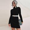 Women's Chunky Knit Long Sleeve High Neck Sweater Dress for Fall/Winter