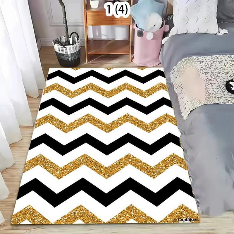Luxury Black White& Gold Rug Soft Non-Slip Washable Area Carpet Vintage Modern Glitter Floor Mat for Living Bedroom Entryway
