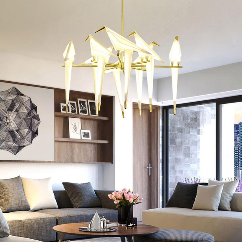 Nordic Pendant Light Gold Bird Cage Living Room Bedroom Origami Bird Light Kitchen Hanging Lamp Dining Room Paper House Lights