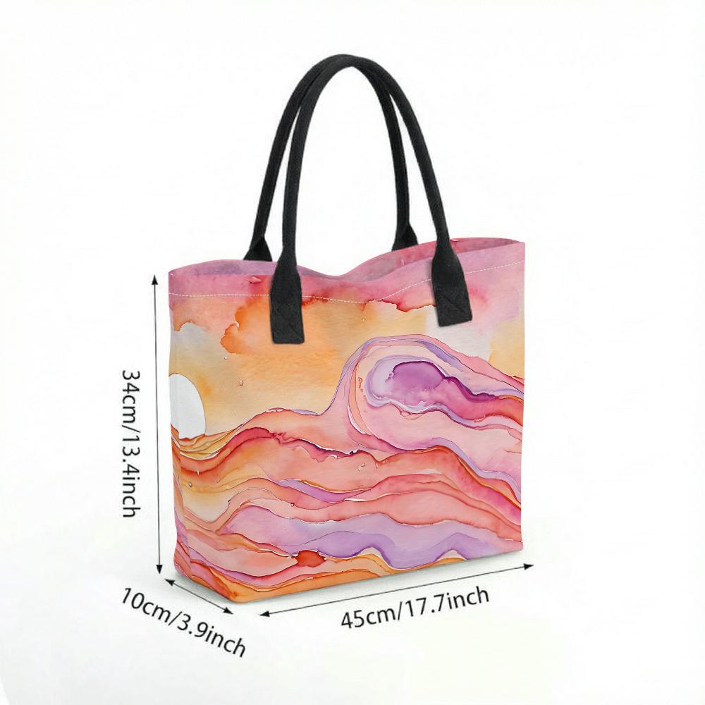 Watercolor Landscape Tote Bag Aesthetic Large Capacity Shoulder Bag for Daily Commute Shopping Travel