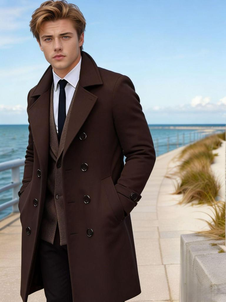 2025 European Men's Woolen Mid-Length Single-Breasted Fashion Overcoat