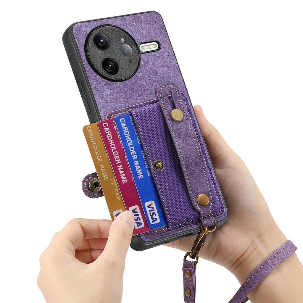 For Xiaomi Poco F7 Ultra 5G/Xiaomi Redmi K80 Pro 5G Retro PU Leather Back Cover with Card Holder and Wristband Kickstand
