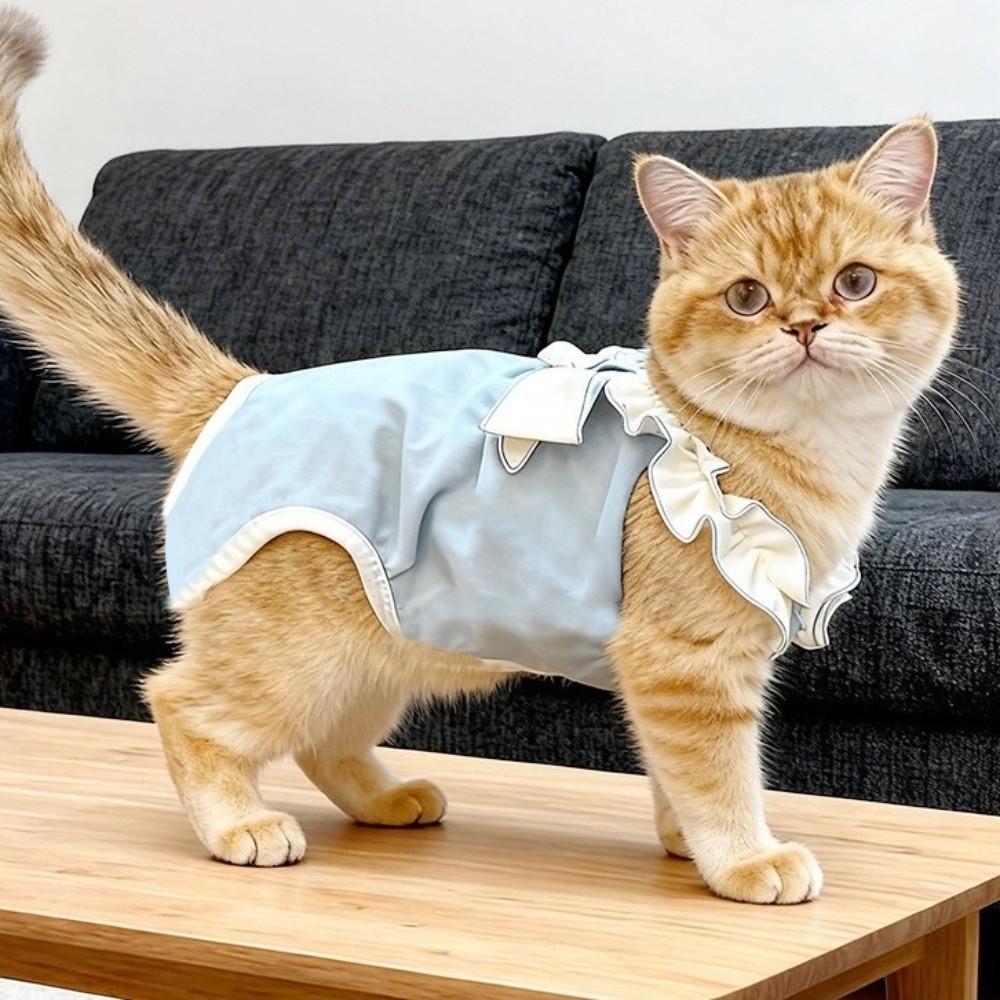 Adjustable Cat Sterilization Suit Lace Bow Soft Pet Belly Cover Comfortable Anti Licking Cat Weaning Clothing Neutering Recovery