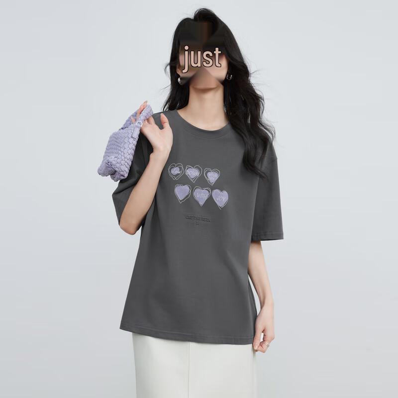 Elva' Island Women's Heart Print Loose Fit Short Sleeve T-Shirt
