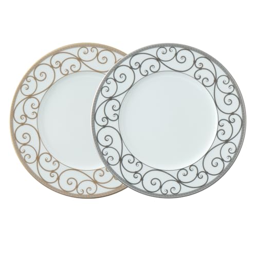 NARUMI Rondo Plate Set, 21cm, Gold and Platinum, Set of 2, Elegant and Stylish, Perfect for a Pair of Wedding Gifts, Gift Boxed, Product Number: 97351