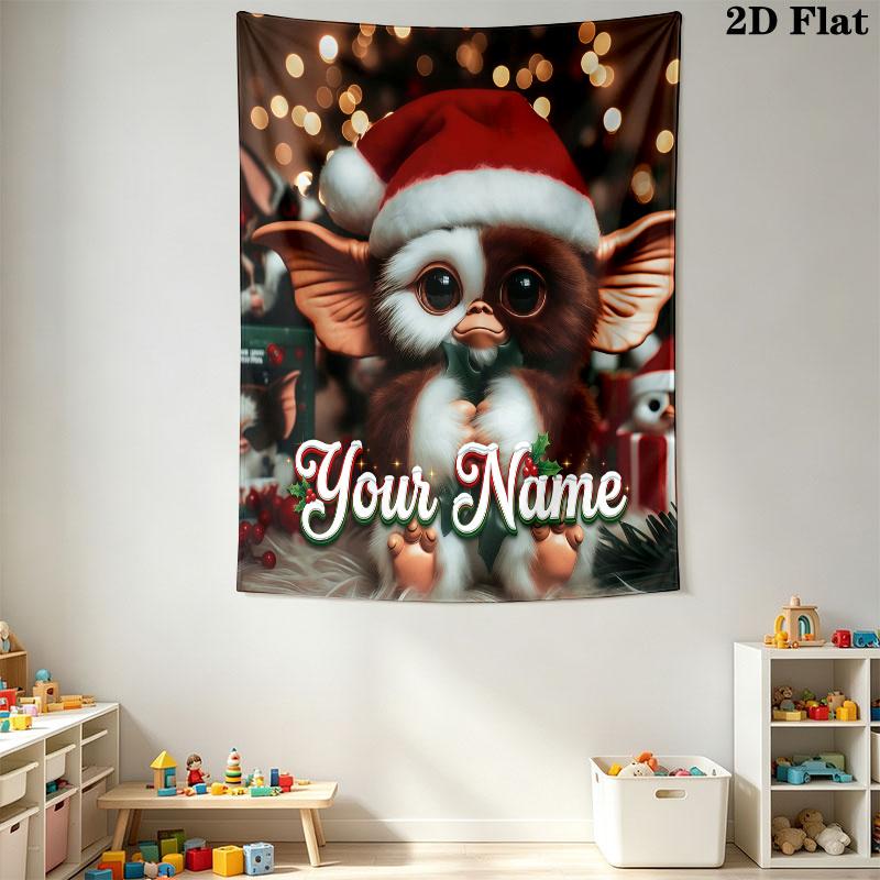 Gremlins Gizmo Custom Name Wall Tapestry Aesthetic Wall Hanging Printed Fabric Blanket Decorative Tapestries for Bedroom Living Room Home Decor