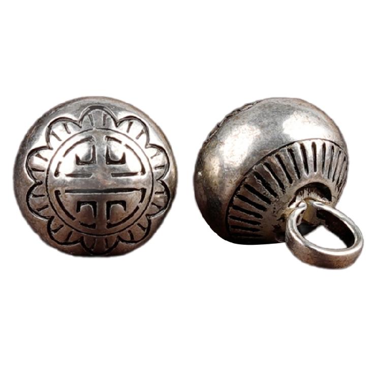 Handcrafting Solid Metal Silvering Bead Button for Chinese Cheongsam Traditional Carved Bead Buckle Clothing Accessories