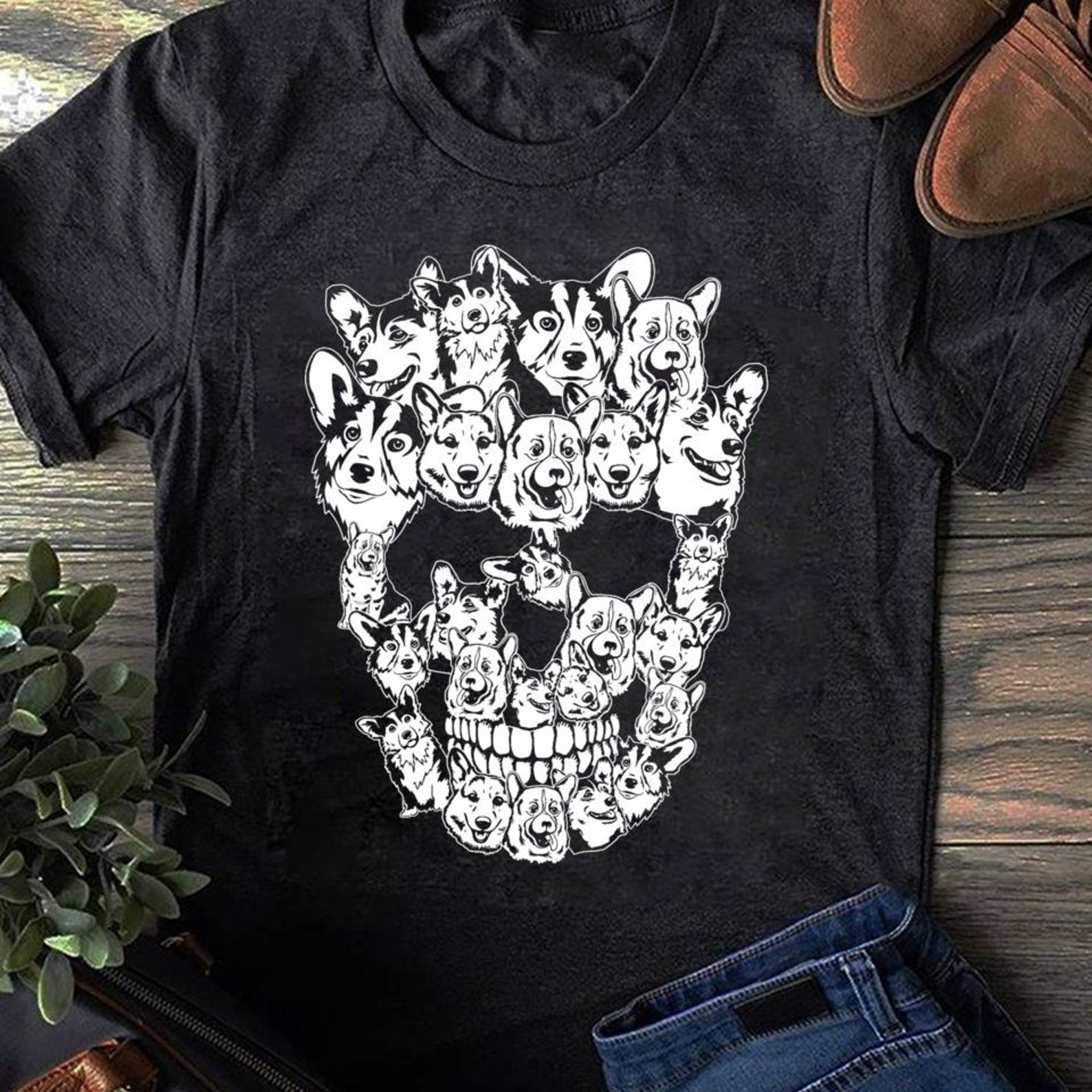 Funny Halloween Corgi Skull T-Shirt - Dog Lover Gift 4XL