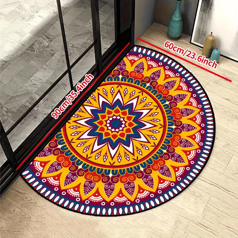 1pc 2D Flat Printed Semi-Circular Welcome Mat Non-Slip Washable Floor Rug Creative Half Round Carpet for Indoor Outdoor Entrance Decoration