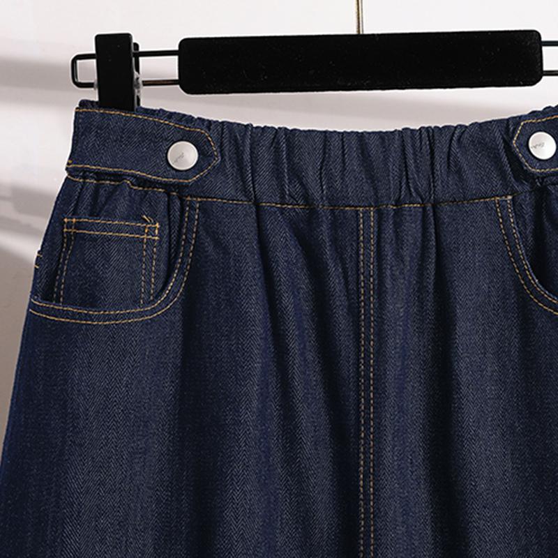 Patchwork Denim Skirts Woman Stretch High Waist Buttons A Line Loose Casual Summer Classic Mid-calf Length Skirt Female OL Mujer