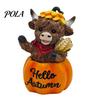 Desktop Pumpkin Sculpture Highland Cow Ornament, Resin Figurine Decorations, Creative Halloween Home Decoration Table Centerpiece for Autumn