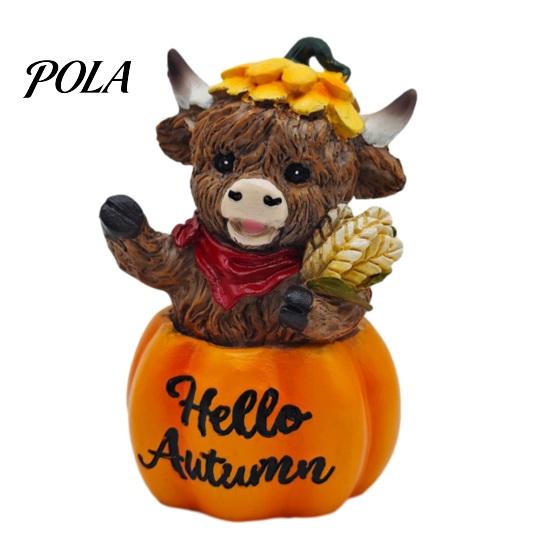 Desktop Pumpkin Sculpture Highland Cow Ornament, Resin Figurine Decorations, Creative Halloween Home Decoration Table Centerpiece for Autumn