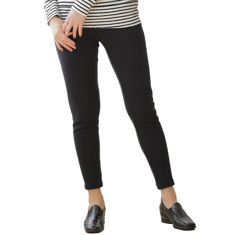 

[egneL] Egnel leggings made in Japan Loose type warm tights rib leggings extend stretch Moisture absorption fever touch soft Ladies (019-BK-L)