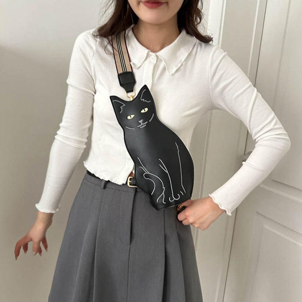 Pu Leather Animal Chest Bag Waterproof Cartoon Shoulder Bag Fashion Cat Crossbody Bag  Girl
