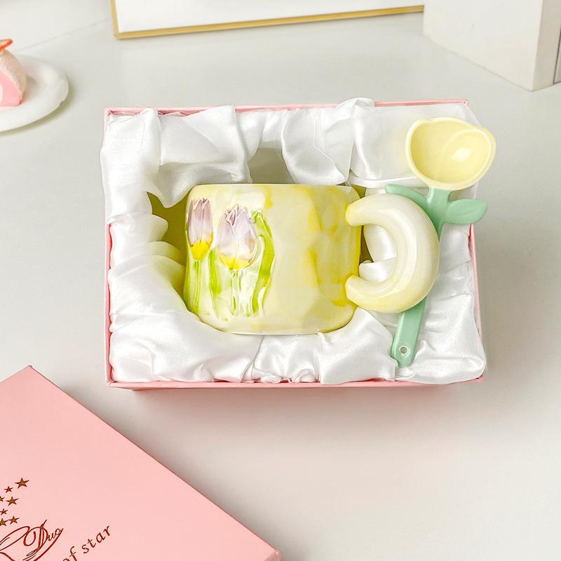 Ins Cute Tulip Mug Design Sense Ceramic Water Cup Souvenir Event Gift Office Coffee Cup
