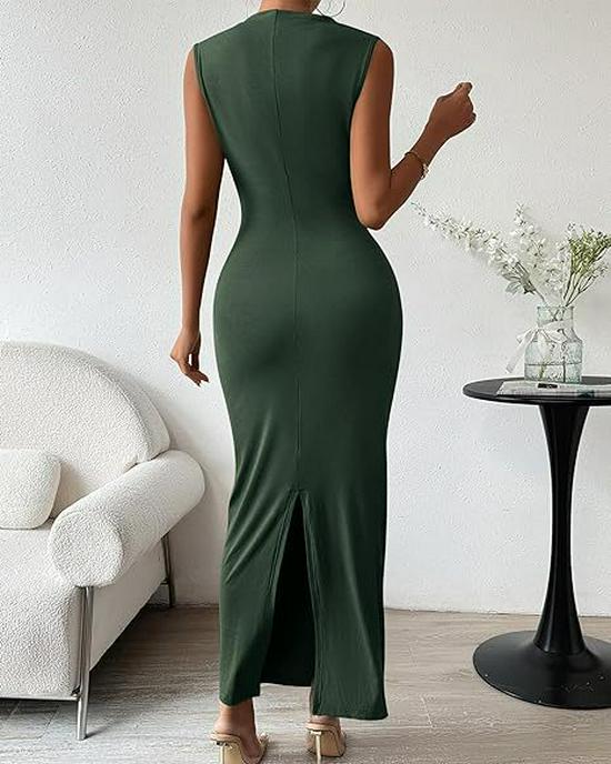 European Spring/Summer Sleeveless Back Slit Pleated Tight-Fitting Women's Dress 2026