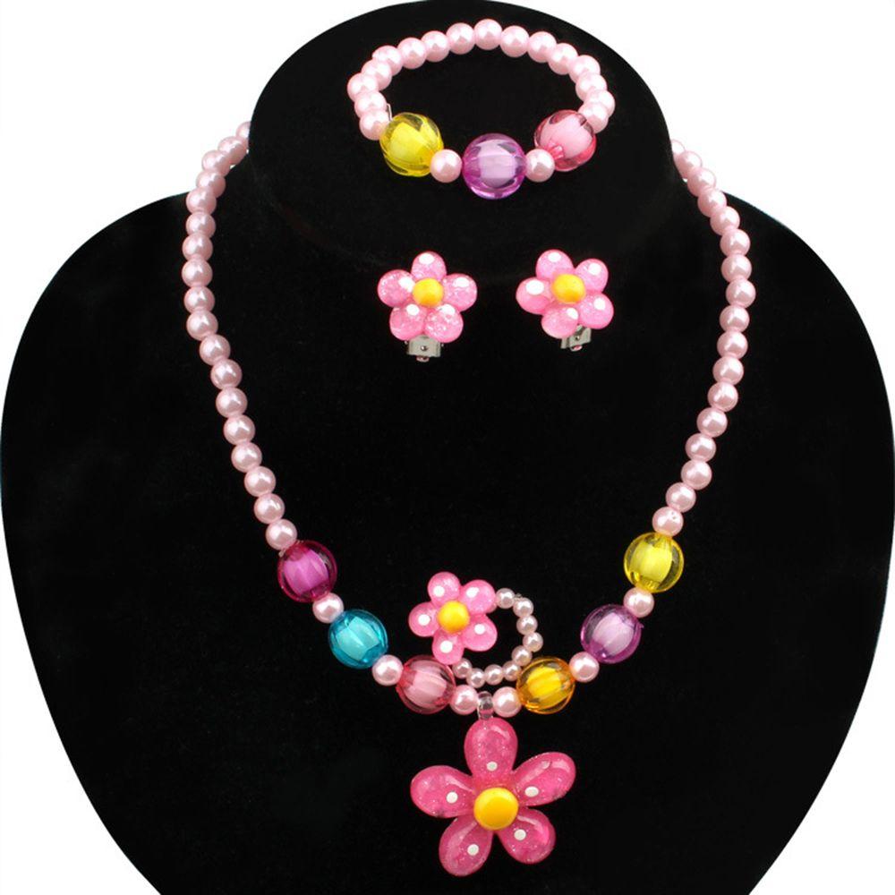 

Fashion Princess Bracelet Pearl Beads Ring Children Day Gift Baby Kids Necklace Jewelry Set Girls