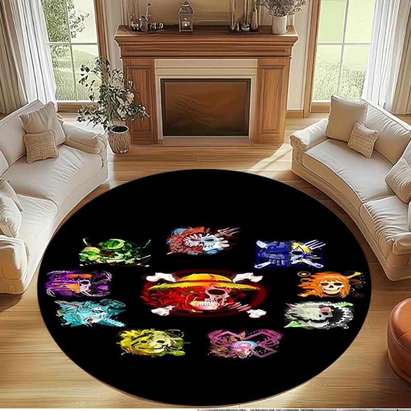 One Piece Print Round Rug, Washable Floor Carpet, For Entryway Dorm Laundry Room Office Study, Home Decor Birthday Christmas Gift