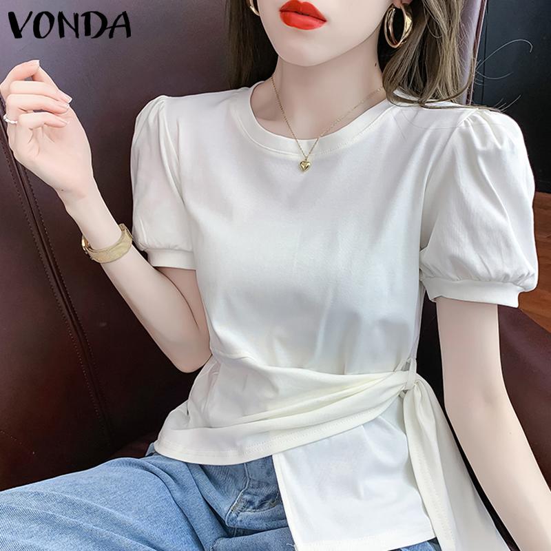

VONDA Летние женщины Излом Топы Короткие пышные рукава Блузка S-5XL