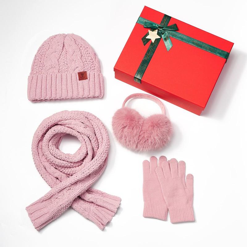 Winter Knit Hat Scarf Gloves Set With Insulated Thermos Cup Gift Box Christmas New Employee