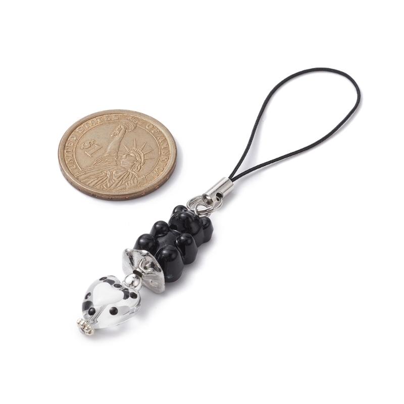 2 Stück Bär Handyband Bunt Telefonkette Handgefertigt Glasherz Handy Lanyard Anhänger Schlüsselanhänger für Geldbörse Taschen