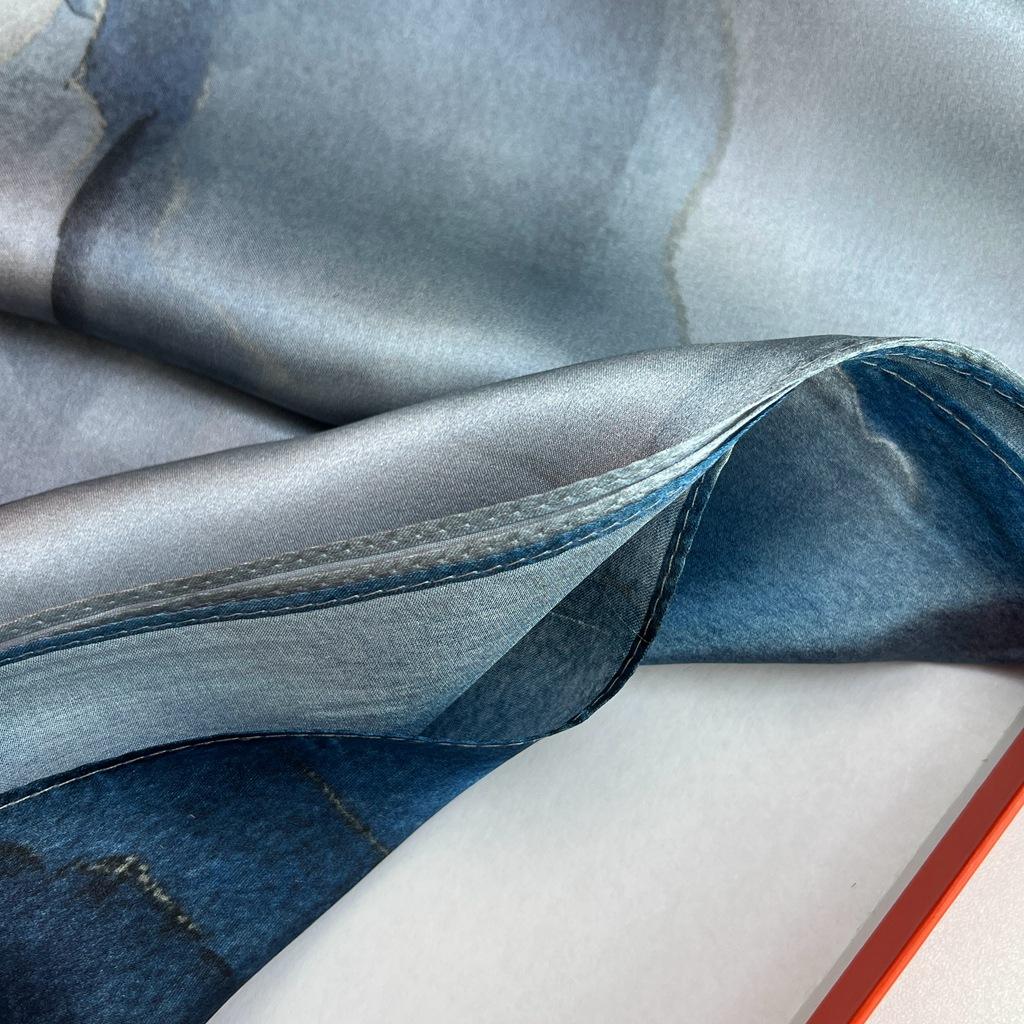 Mysterious Blue Series! 12 Mmi Plain Crepe Satin Silk Scarf Women'S Ink Three-Dimensional Style Mulberry Silk Scarf