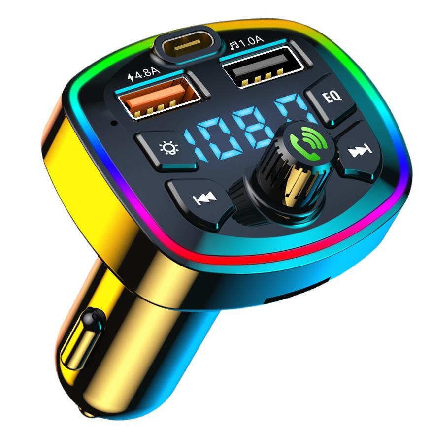 Car Bluetooth MP3 Player with Hands-Free Calling, Voice Broadcast, PD Fast Charging, and USB Flash Drive.