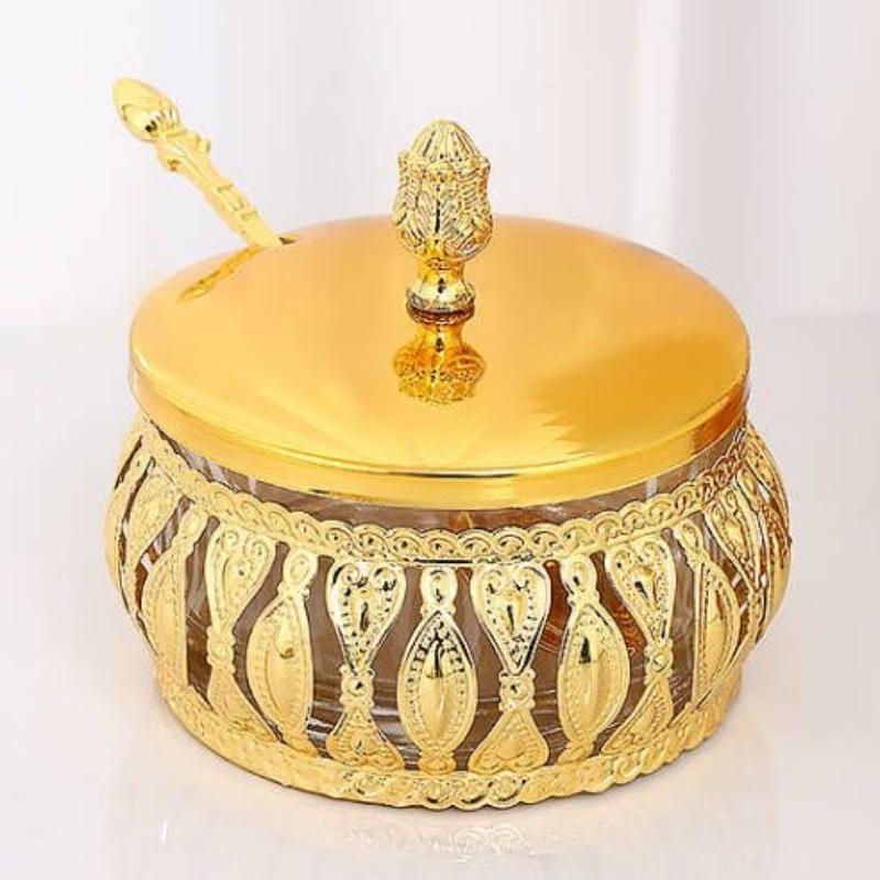 Nordic Gold Metal Seasoning Jar Hollowed-Out Alloy With lid Crafts Storage Jar Spice Pepper Box Food Grain Bowl Kitchen Utensils