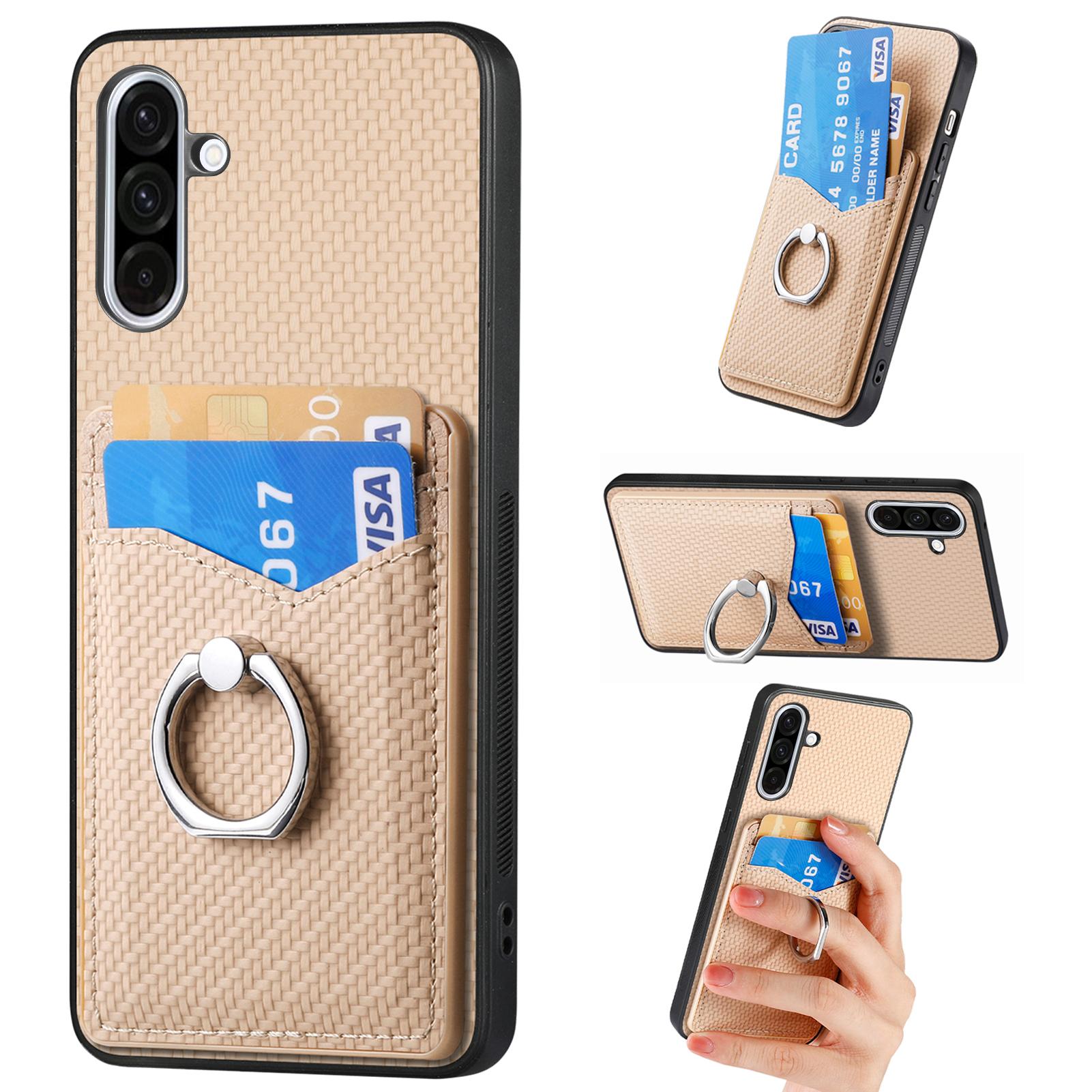 

For Samsung Galaxy A36 5G Case Card Slots Ring Holder Kickstand Phone Cover Apricot
