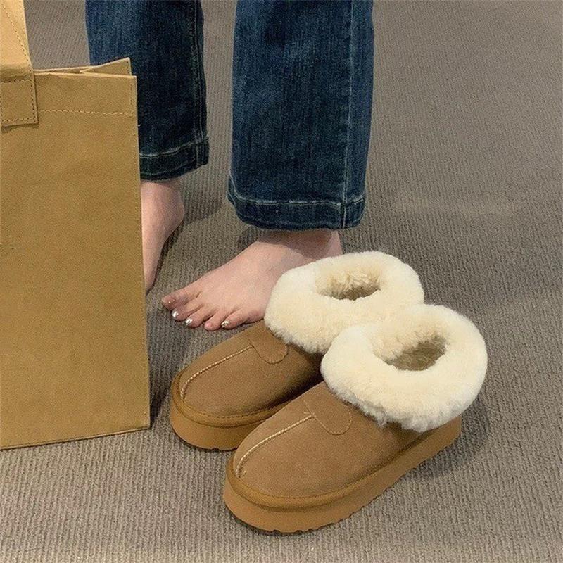 Dicksöhlige Schneestiefel Damen Samtverdickt Warm Winter Damenschuhe 2025 Neu Flauschige Schuhe Brotschuhe Low-Top Baumwollschuhe