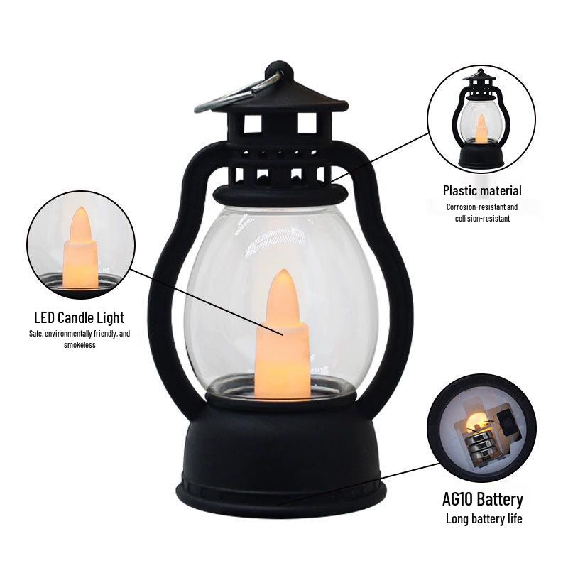 LED Retro Small Horse Lamp: Hand-Held Electronic Candle, Christmas Decoration, Plastic Oil Lamp, Wind-Resistant Night Light, Luminous Ornament.