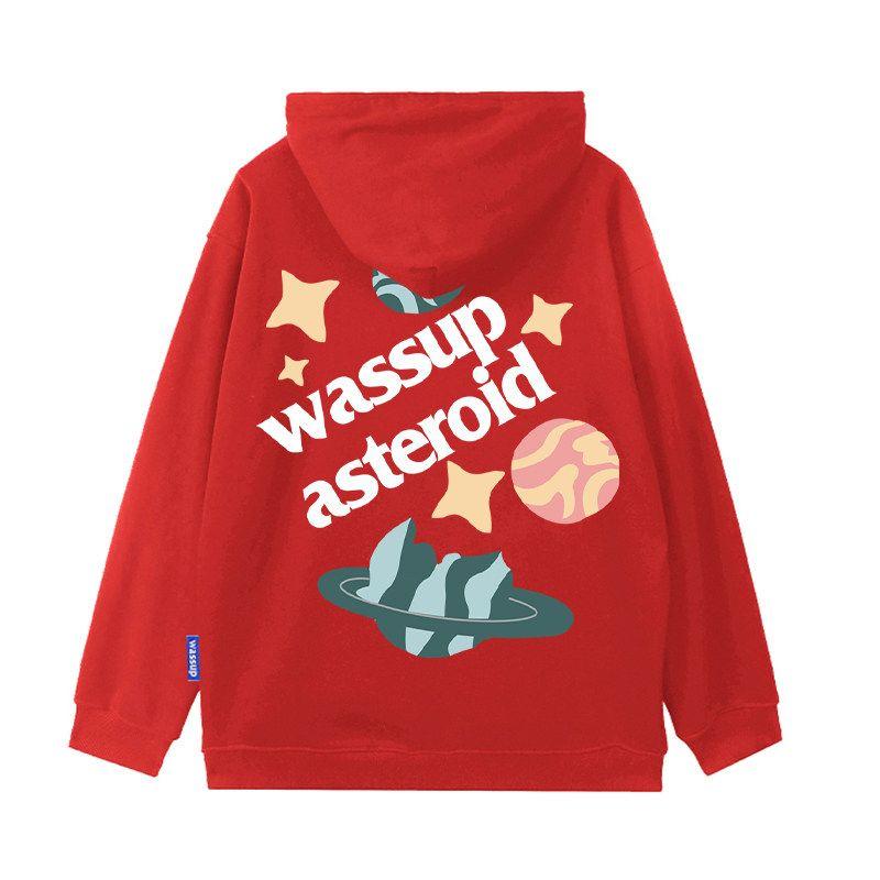 

Wassup Heods Trendy Cartoon Planet Sweatshirt for Men, Autumn and Winter Loose Casual New Year Red Couple Hooded Top Red (Heavyweight Basic) 3XL