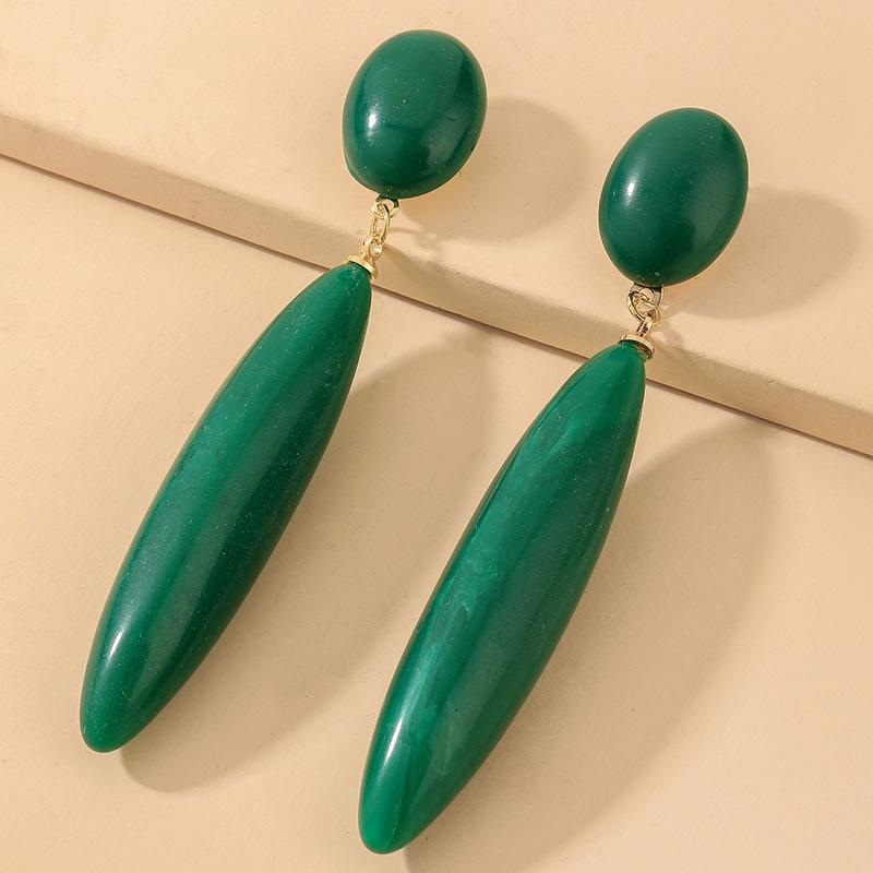 Silver Needle Retro Emerald Water Drop Shaped Long Earrings Personalized Exaggerated Earrings