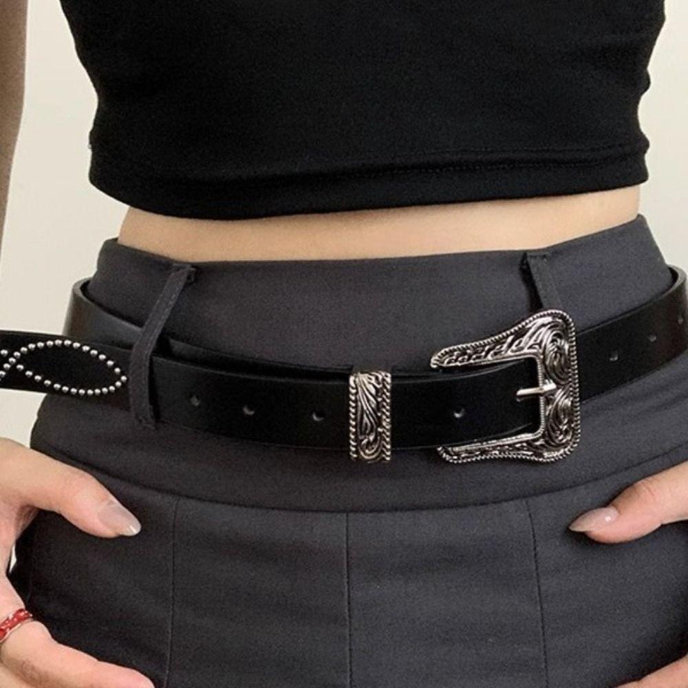 Vintage Punk Style Belt Pu Leather Women's Waist Belt Fashion Y2K Jeans Belt  Daily