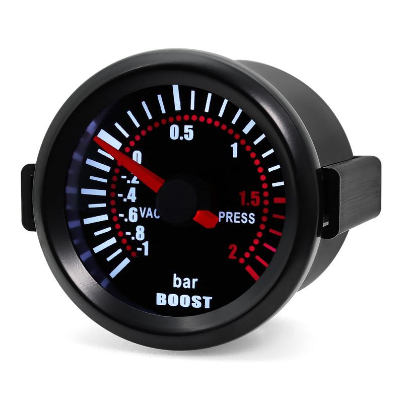 Turbo Boost Gauge -1 To 2 Bar -30-30 PSI In.Hg White LED Black Face 52mm Car Boost Meter with Sensor for Gasoline Racing Car 12V