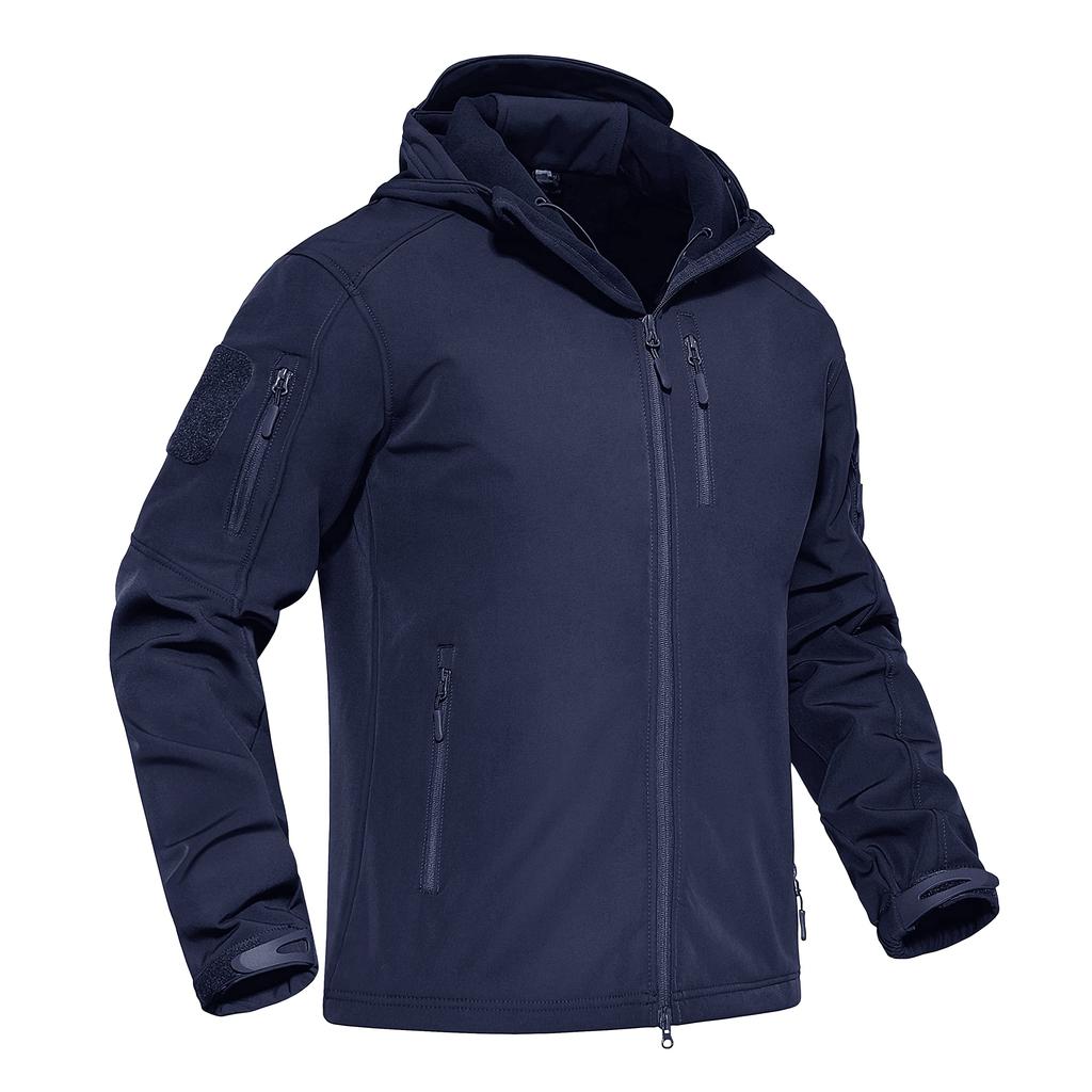 KEFITEVD Winter Mountain Softshell Cold Weather Hooded Jumper with Size 2XL Men's Jacket, Parka, Hiking, Trekking, Pockets, Navy,