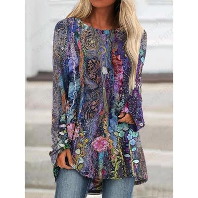Floral 3d Print Long Sleeve T-shirts Women Fashion T-shirt Animal Tops Tees Vintage Long Tops Ladies Tunics Women Clothing Femme