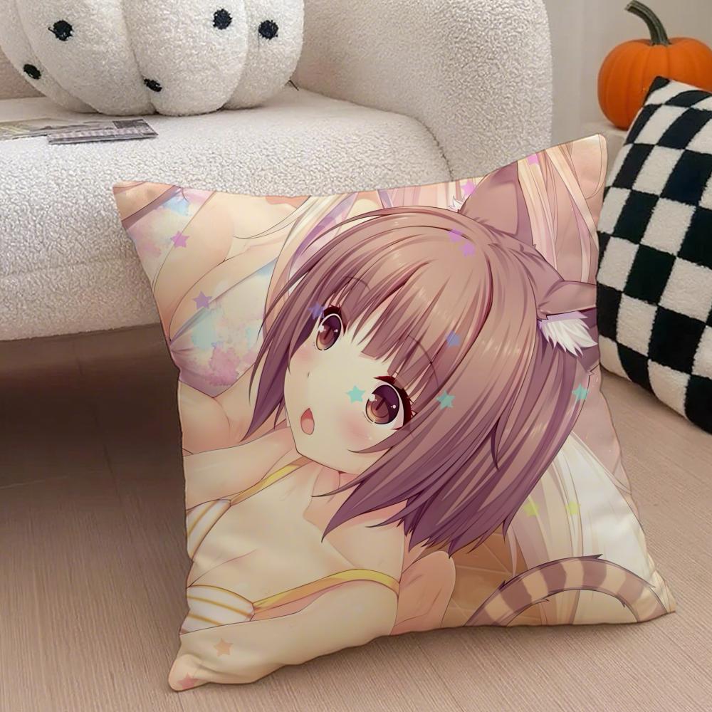 Cute Japanese Visual Novel Anime NNekopara Cushion Cover Throw Pillow Cover Hidden Button Durable Polyester Chair Cushion