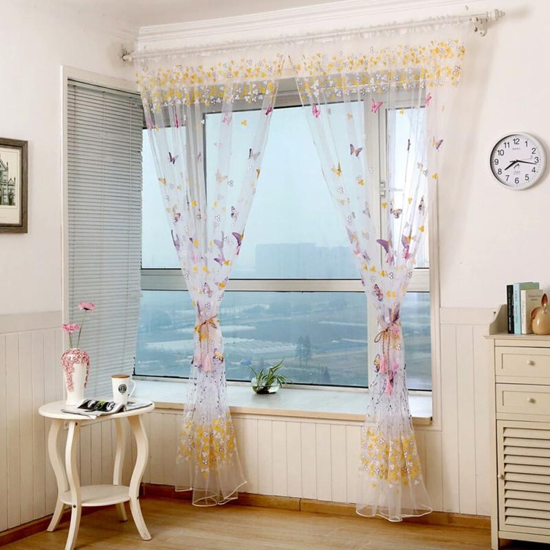 1PC Bunte Schmetterling Gedruckt Tüll Vorhang Fenster Screening Gaze Balkon Voile für Home Hotel