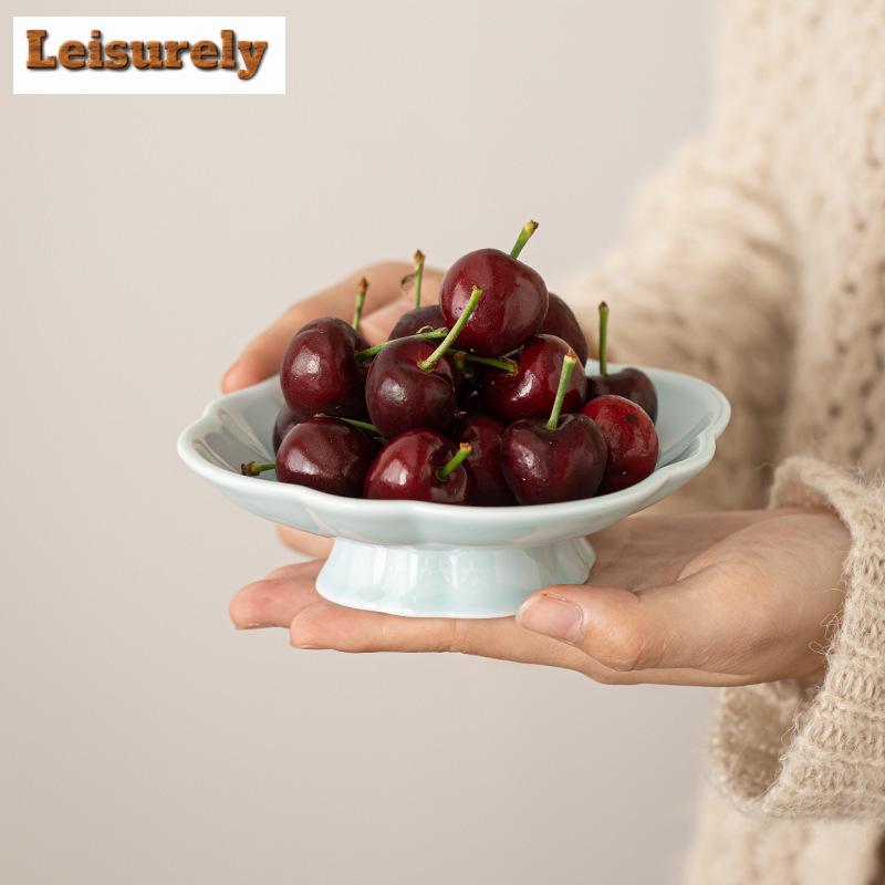 Chinese Hibiscus High Foot Fruit Dishes Aesthetic Cake Display Stand Plates for Food Household Hospitality Dishes Decoration
