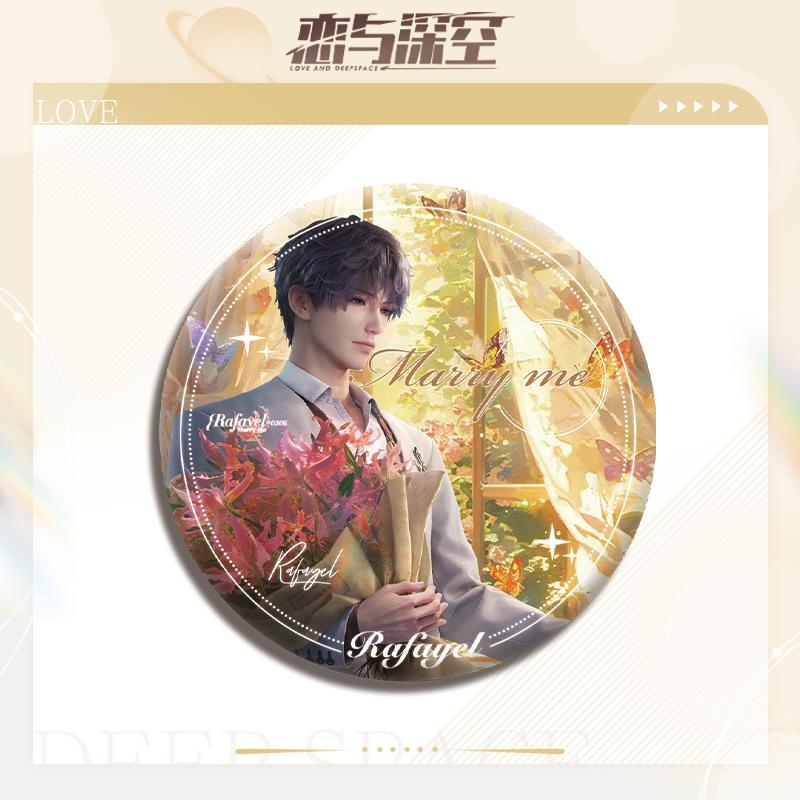 Love and Deepspace Sylus Xavier Zayne Rafayel 75MM Anime Cosplay Shiny Colorful Badge Brooch Pin Game Fans Collection Deco Gift