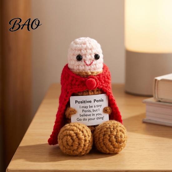 Novelty Crochet Decoration Handmade Ornament, Funny Positive Desk Buddy, Cute Ornament Figurine, Emotional Support Keepsake Gift for Friends Coworkers
