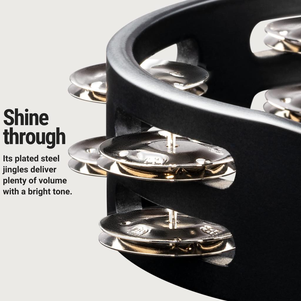 MEINL Percussion Compact Wood Tambourine with Nickel Plated Steel Jingles, 2 Rows, CTA2S-BK
