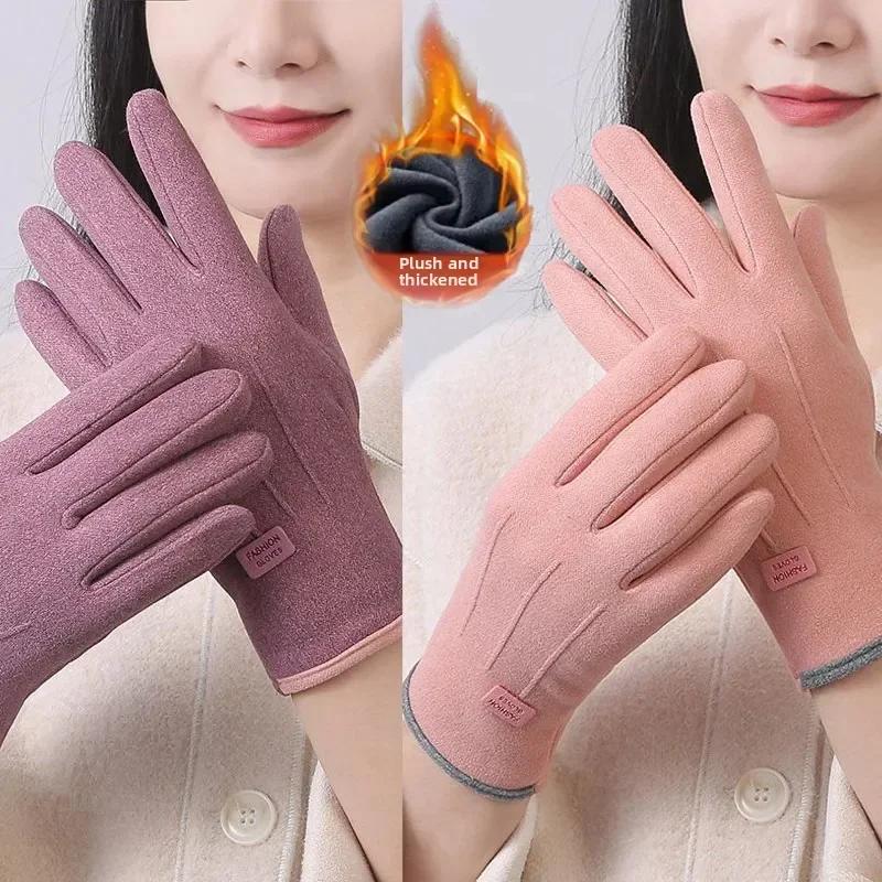 1 Pair Vintage Windproof Touch Screen Gloves Thick Wear-resistant Cycling Gloves Winter Full Finger Warmer Glove Cycling Sports