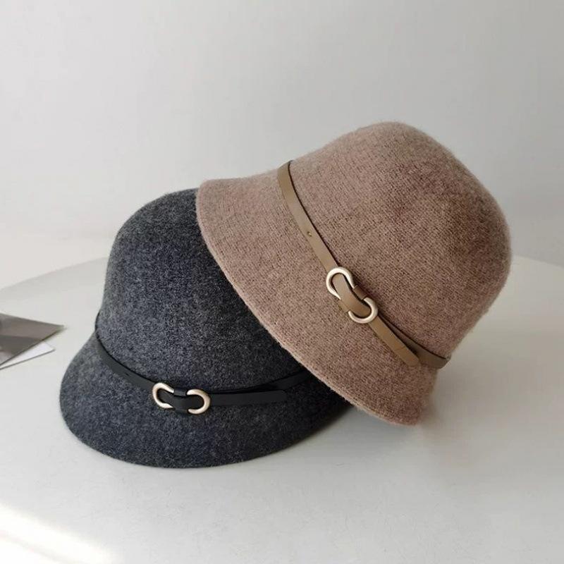 Elegant Hepburn wool knitted bucket hat autumn and winter children autumn and winter premium French retro thermal top hat basin hat
