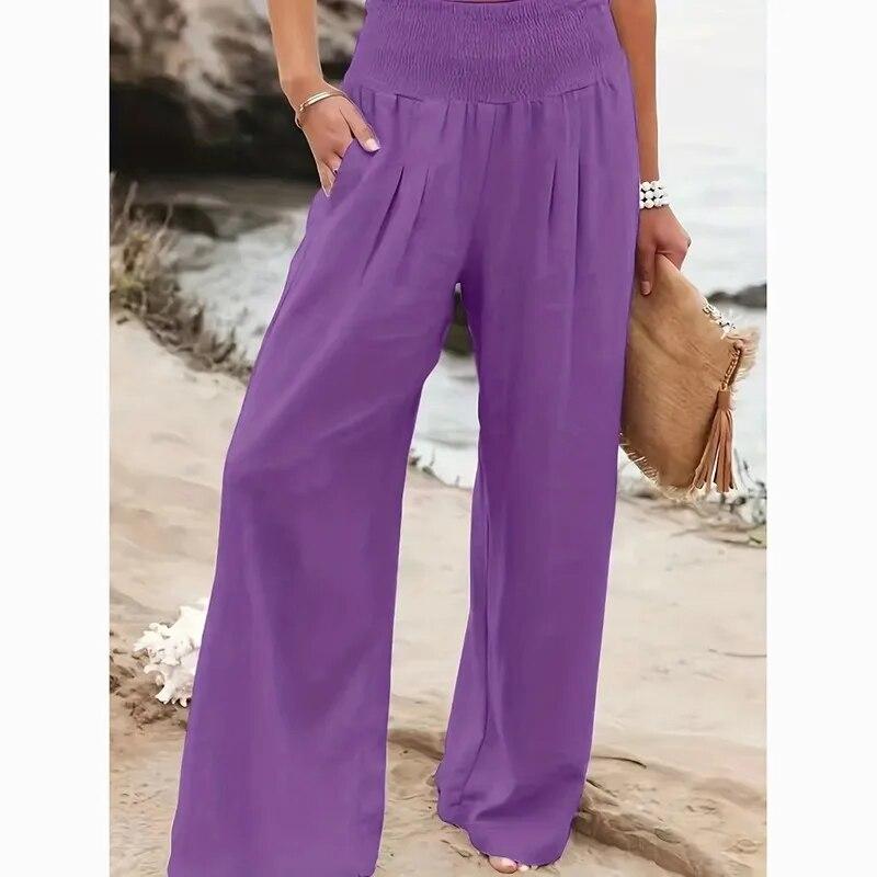 Dorywczo wysokiej talii spodnie szerokie nogawki damskie wygodne jednolite, luźne, workowate spodnie kobieta moda eleganckie kieszenie proste spodnie 30768