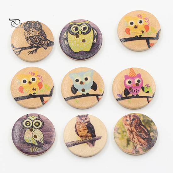 

25x Mixed Wood Buttons Owl Cartoon Pattern Fashion 2 Holes Sewing Scrapbook DIY