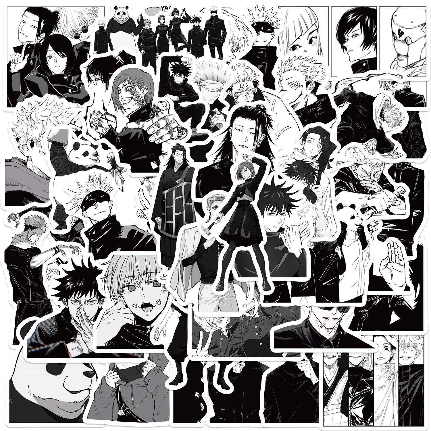 50 Jujutsu Kaisen Schwarz-Weiß Doodle Aufkleber für Gitarre, Notizbuch oder Koffer - DIY Wasserdichte Abziehbilder UU192 black